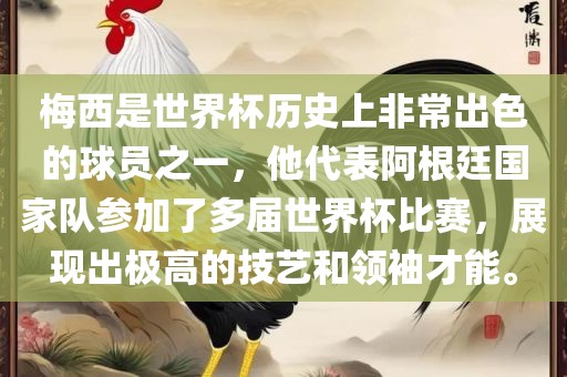 梅西是世界杯历史上非常出色的球员之一，他代表阿根廷国家队参加了多届世界杯比赛，展现出极高的技艺和领袖才能。