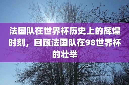 法国队在世界杯历史上的辉煌时刻，回顾法国队在98世界杯的壮举
