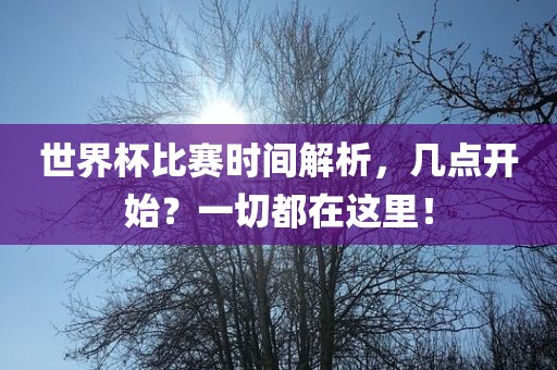 世界杯比赛时间解析，几点开始？一切都在这里！