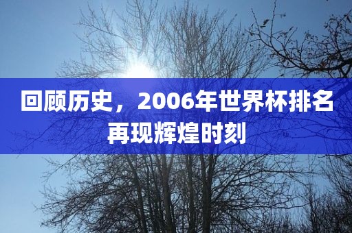回顾历史，2006年世界杯排名再现辉煌时刻