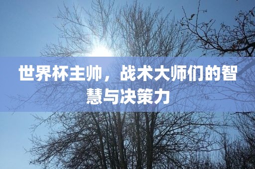 世界杯主帅，战术大师们的智慧与决策力